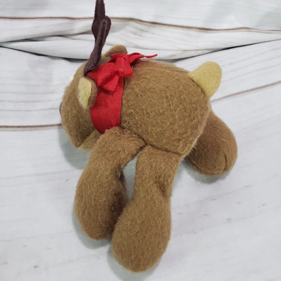 🌞SOLD🌞 Hallmark Rodney Reindeer Mini Plush Toy Red Bow Felt Body 5 Inch 1979 - Picture 6 of 9